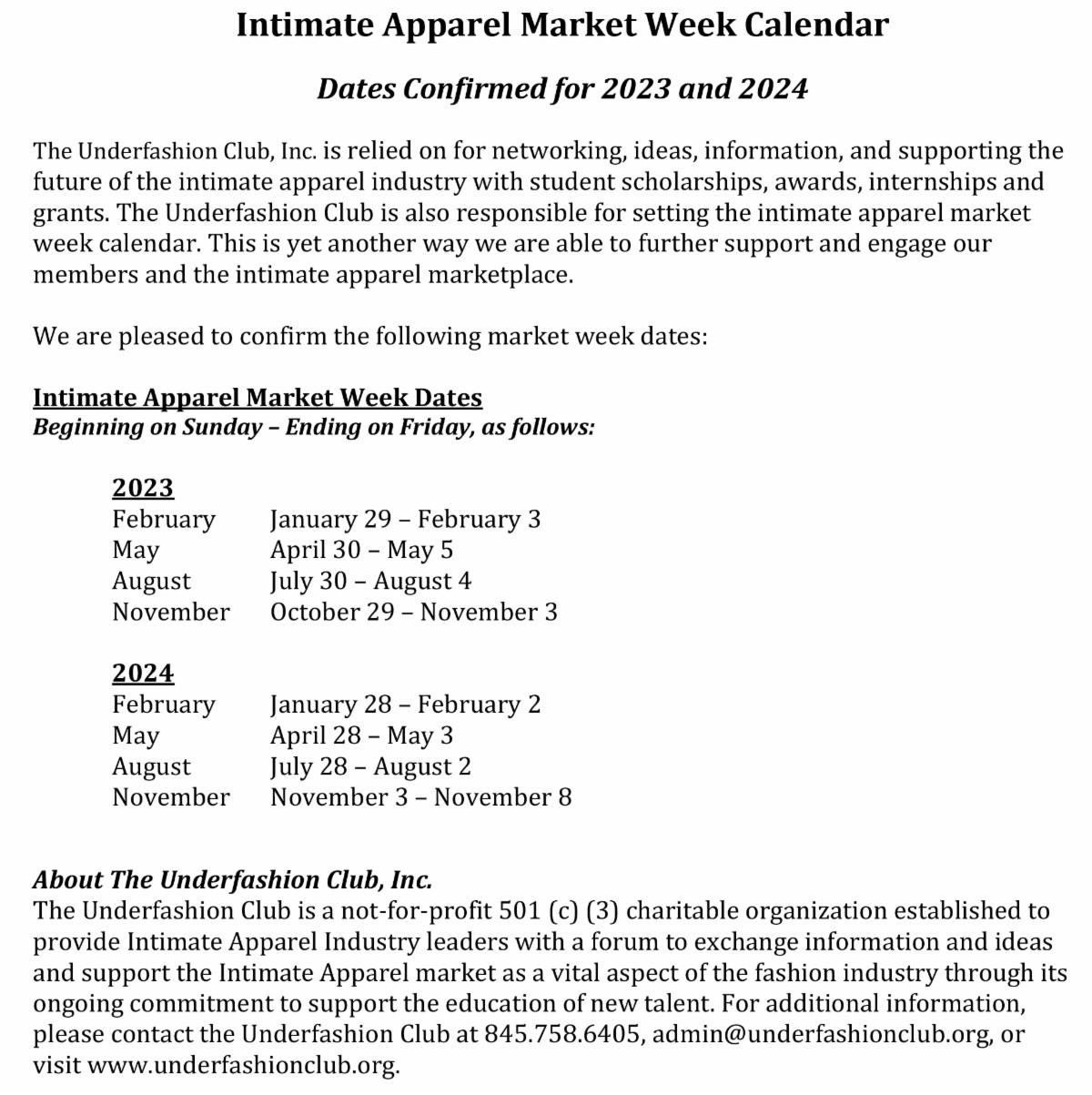 INTIMATE APPAREL MARKET WEEK - February 2-8, 2025 - National Today